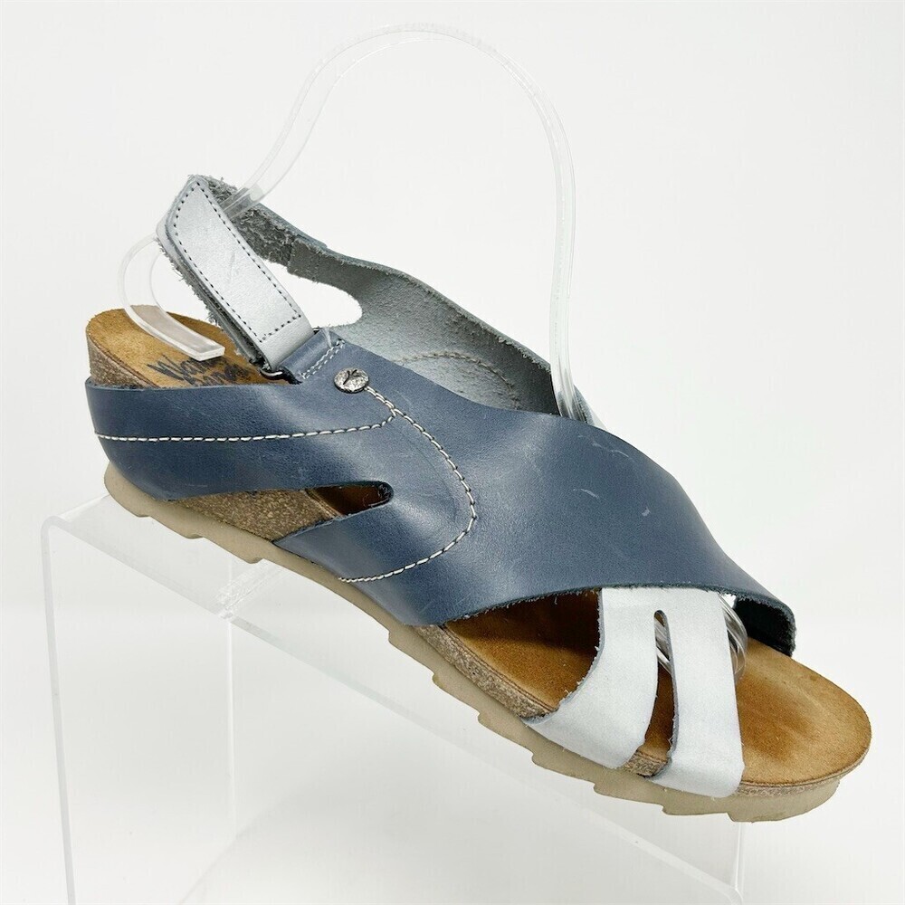 Wanda Panda Womens Slingback Wedge Sandals Blue Gray Cross Strap Size 41